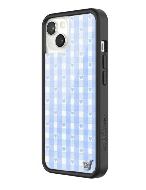 Blue Gingham Hearts iPhone Case